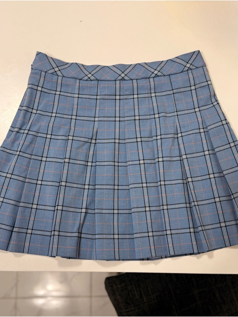 Uniqlo and H&M Light Blue Plaid Pleated Mini Skirt with Pink Accents